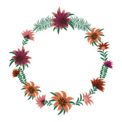 Fototapeta na wymiar Colorful flowers wreath. Beautiful invitation card for wallpaper design. Floral branch. Wedding frame.