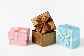 Gift boxes on a white background. Decorative rectangular boxes for storing gifts.
