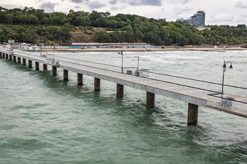 Pier for tourists on a Black Sea beach in Burgas in Bulgaria