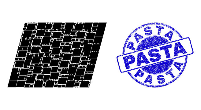 Vector parallelogram icon mosaic is organized with scattered self parallelogram elements. Pasta rubber blue round seal. Recursive mosaic for parallelogram icon.