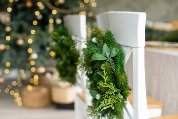 Christmas Tree and Christmas gift boxes in the interior