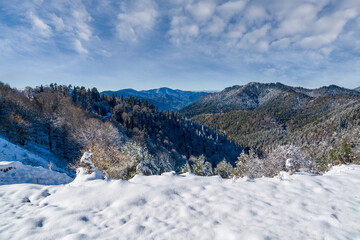 View of Bolu Mountains from Bolu Yedigoller National Park road on a snowy day