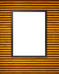 White billboard on a brown wooden wall