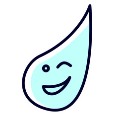 Linear blob with winking emotion on a white background. Joyful cheerful piece of water. Concept of medicine, mineral water, soda, antibiotic. Vector illustration for icons, medical logos.