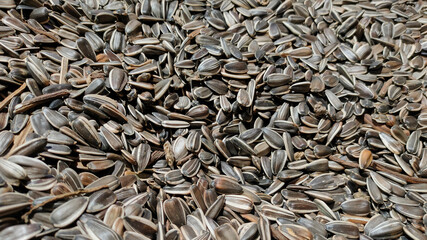 fresh unroasted black and white striped seeds on the market counter