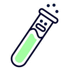 Responsive green test tube icon with stress emotion on white back. The process of evaporation and boiling of a reagent. Concept for science, school, learning, chemistry, research, vaccine, medicine.