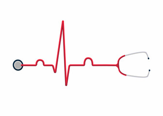 Vector abstract image phonendoscope, stethoscope that is curved in form of electrocardiogram, ECG. Concept cardiology, functional diagnostics, heart diseases, auscultation, heart rhythm, etc