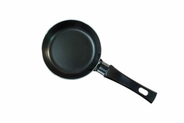 Small black frying pan on white background.