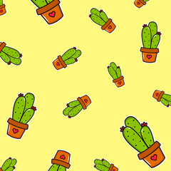 Cute vector cactus. Stickers, house plant, pattern