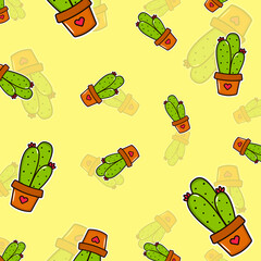 Cute vector cactus. Stickers, house plant, pattern
