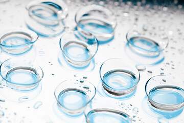 contact lenses with droplets around close up view  - Image