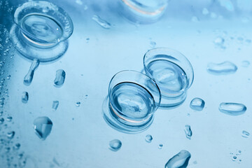 contact lenses with droplets around close up view  - Image