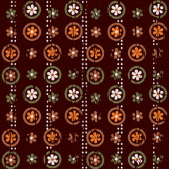 Fototapeta na wymiar vector retro pattern with flowers, dots and peeling paint in 70s style