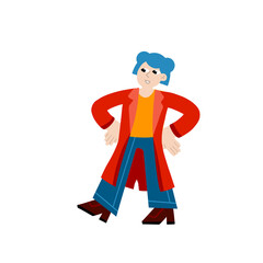 Woman in coat. Female character in casual autumn clothes. Girl walking. Flat trendy cartoon illustration