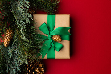 Box wrapped in craft paper on craft paper background