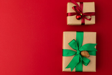 Box wrapped in craft paper on craft paper background