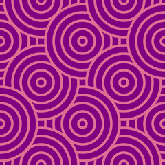 Fototapeta na wymiar Geometric circles with a contour. Seamless pattern in purple and pink for trendy fabrics, decorative pillows, wrapping paper. 
