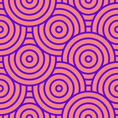Fototapeta na wymiar Geometric circles with a contour. Seamless pattern in purple and pink for trendy fabrics, decorative pillows, wrapping paper. Vector.