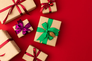 Box wrapped in craft paper on craft paper background