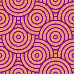 Fototapeta na wymiar Geometric circles with a contour. Seamless pattern in purple and pink for trendy fabrics, decorative pillows, wrapping paper. 