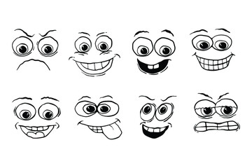 icon set  face expression black and white hand drawn vector illustration