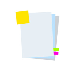 Blank sheet of notebook. Copy space of book or textbook. Training and education. The template for image. List of business document with memo sticker. Flat cartoon