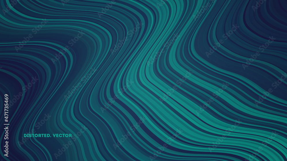 Poster distorted stripes vector blue cyan gradient wavy smooth abstract background. wavy distortion movemen