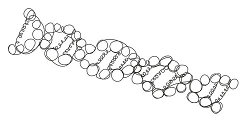 Doodle illustration with deoxyribonucleic acid one line isolated on white background. Vector images of DNA from circles. Graphic element with human genetic code.