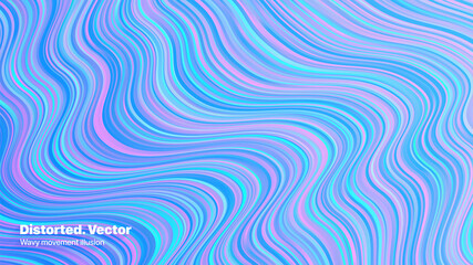 Distorted Stripes Vector Colorful Holographic Gradient Abstract Background. Wavy Distortion Movement Illusion Psychedelic Wallpaper. Curved Line Vibrant Crazy Colors Drug Trip Surreal Art Illustration