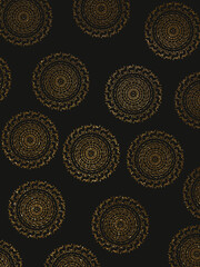 golden mandala on a black background, shiny patterns on a dark background, glitter, golden sequin ornament on a black background, shining sequins