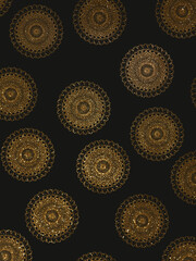 golden mandala on a black background, shiny patterns on a dark background, glitter, golden sequin ornament on a black background, shining sequins