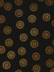 golden mandala on a black background, shiny patterns on a dark background, glitter, golden sequin ornament on a black background, shining sequins