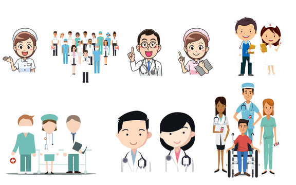set bundle of health workers with various professions
