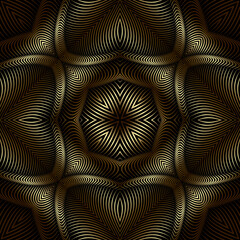 Gold 3d lines seamless pattern. Warped lines surface 3d background. Repeat geometric textured backdrop. Modern ornate line art Deco ornament. Luxury ornamental trendy design. Endless texture. Clipart