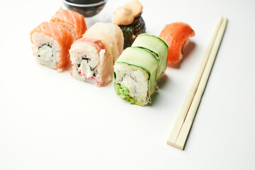 sushi chopsticks soy sauce snack delicacy japanese cuisine