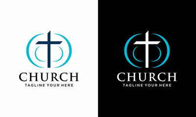 Christian cross church logo. Christian symbol of Jesus Christ. Natural brush strokes with rough edges. Cross silhouette outline.