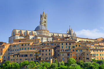 Panorama of Siena old town, view of ancient city in the Tuscany region of Italy, Europe, UNESCO World Heritage Site - obrazy, fototapety, plakaty