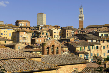 Panorama of Siena old town, view of ancient city in the Tuscany region of Italy, Europe, UNESCO World Heritage Site - obrazy, fototapety, plakaty