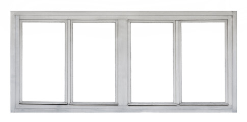 Old horizontal wooden window with four pane on white background