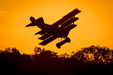 Foto op Canvas Old Fokker triplane flying into the sunset © Photofex