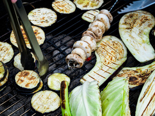 Close-up of mixed vegetables on the grill