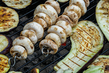 Close-up of mixed vegetables on the grill