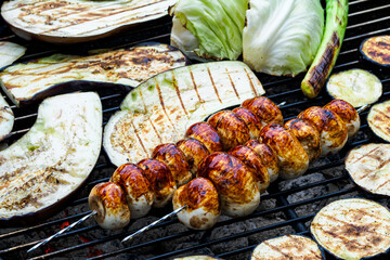 Close-up of mixed vegetables on the grill