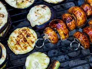 Close-up of mixed vegetables on the grill