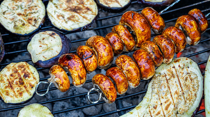 Close-up of mixed vegetables on the grill