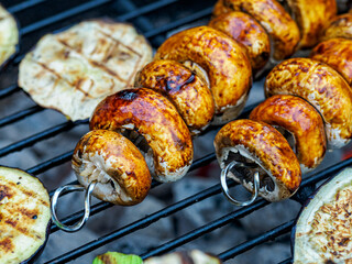 Close-up of mixed vegetables on the grill