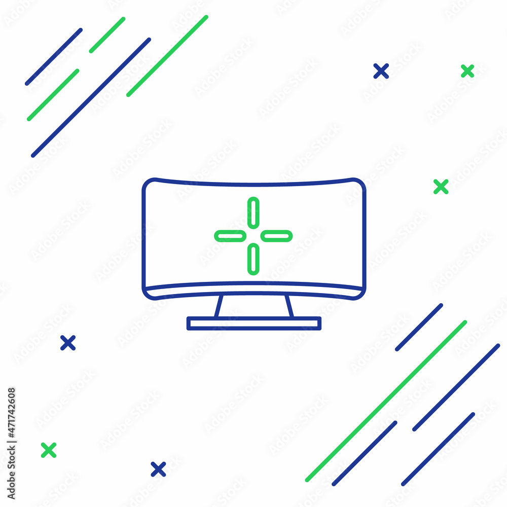 Poster line computer monitor icon isolated on white background. pc component sign. colorful outline concept