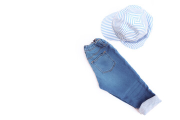 baby clothes isolated on white background - Panama jeans  - Image