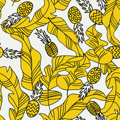 Naklejka na ściany i meble seamless pattern with leaves and pineapples