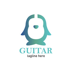 Penguin guitar logo design premium vector
